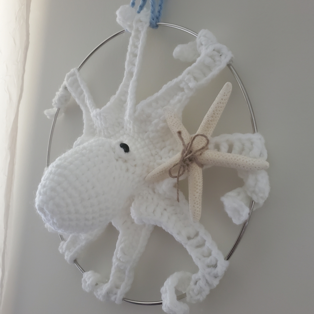 Handmade Octopus Wall Hanging Coastal Beachy Decor - Picture 2 of 9